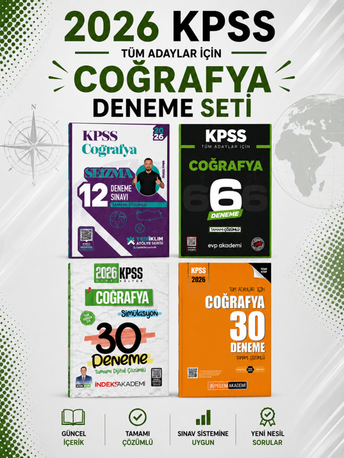 2026 KPSS Coğrafya Tamamı Çözümlü Deneme Sınavı Yediiklim + İndeks + Pegem + EVP Akademi Seti