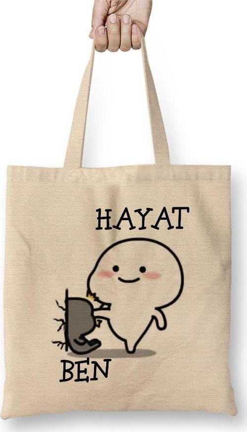 Hayat Beni Sıktı Komik Bez Çanta Uzun Saplı