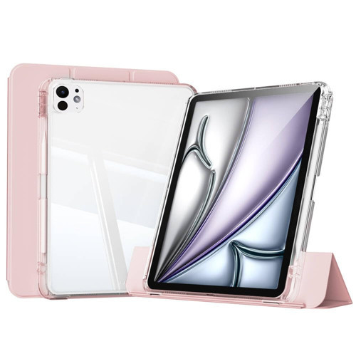 iPad 12.9 3./4./5./6. ile uyumlu Kılıf Kalem Bölmeli Şeffaf Ayrılabilir 2018-2022 Pembe Açık