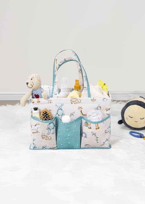 ® Başucu Düzenleyici Erkek Bebek Bakım Çantası Organizer – Yeşil | Çok Gözlü, Taşınabilir, 30x20x21 cm