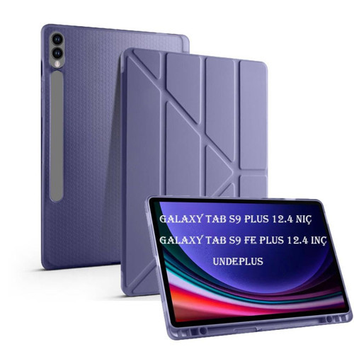 S9 FE /S10 ile uyumlu Kılıf Kalem Bölmeli Trifolding X610 X616 X820 X826 X828 Lavendery Gray