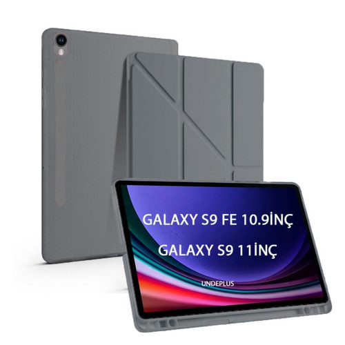 S10 Lite FE/S10/S9 FE/S9 ile uyumlu Kılıf Kalem Bölmeli Trifolding (12.4inç Değildir) Koyu Gri