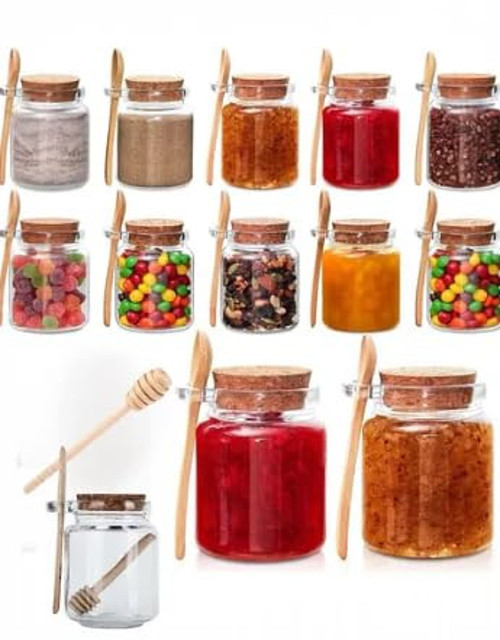 Kavanoz Seti, 350 ml, Mantar Kapaklı, Bal Kaşığı ile, Mutfak Saklama Kabı (6)