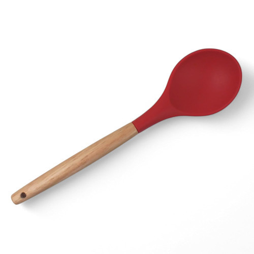 Bambu Saplı Silikon Servis Kaşığı, Bambu Uzun Silikon Kaşığı 28cm 3 Renk Seçenekli, Yemeklerinizi Servis Etmek İçin Silikon Servis Kaşığı ()
