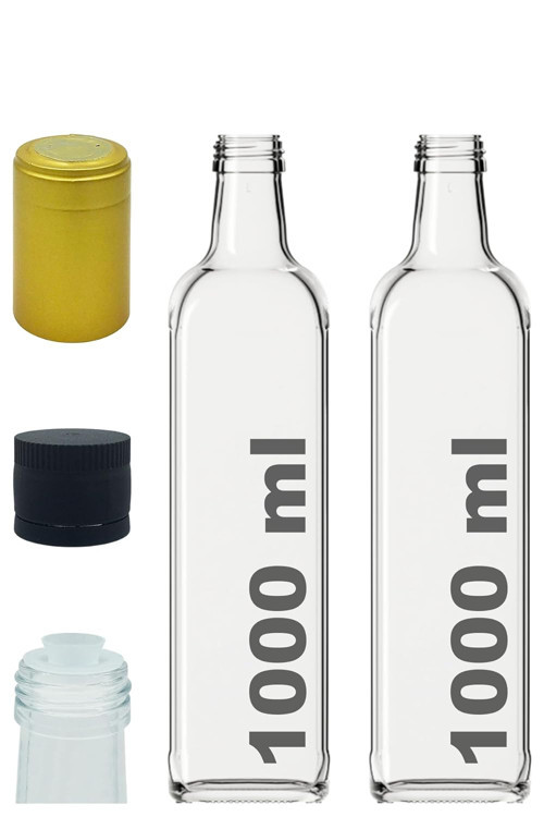 1000 ml Şeffaf Maraska Yağdanlık Kapaklı Kapüşonlu 1000 Köşeli Şişe 2 Adet