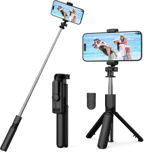 Selfie Çubuğu Tripod – 3’ü 1 Arada Bluetooth Uzaktan Kumandalı Telefon Tutucu, 360° Döner Başlık, iOS & Android Uyumlu, Vlog YouTube TikTok Video Çekimi için Hafif Tripod Infomax