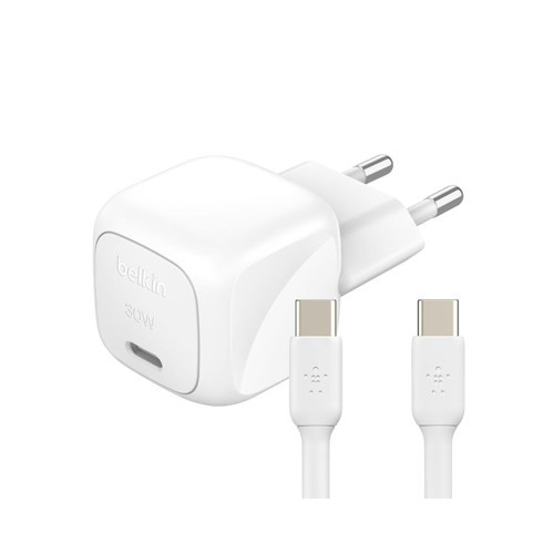 BoostCharge Kompakt Şarj Cihazı 30 W, Seyahat Dostu USB-C Delivery Şarj, iPhone, , iPad, AirPods, Tablet Daha Fazlası, USB-C’den USB-C’ Kablo ile,