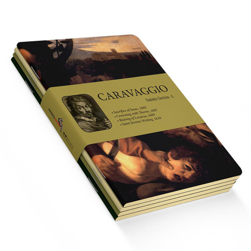 Saint Series I - A6, Caravaggio 4'lü Defter Seti III, Çizgisiz, Toplam 192 Sayfa, Her biri 48 Sayfa, Tel Dikiş, Esnek Kapak, Oval Kenar, Tuval , 60 gram, Sarı Renk