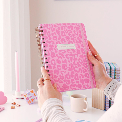 A5 Spiralli Süresiz Planlayıcı Ajanda Motivasyon Sayfalı Pembe Leopar
