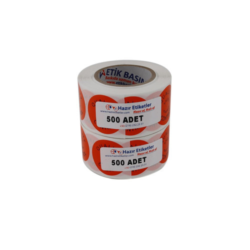 , Kalite Kontrol Etiketi 30mm Çap Ruloda 500 Adet 2 Rulo Toplam 1000 Adet Turuncu Zemine Baskılı Control Etiketi
