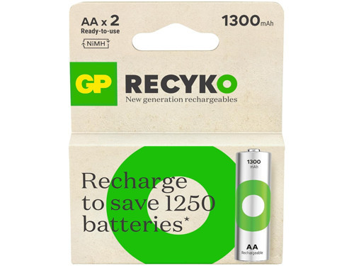 Batteries ReCyko 1300 Kalem Ni-MH Şarjlı Pil, 1.2 Volt, 2' Kart
