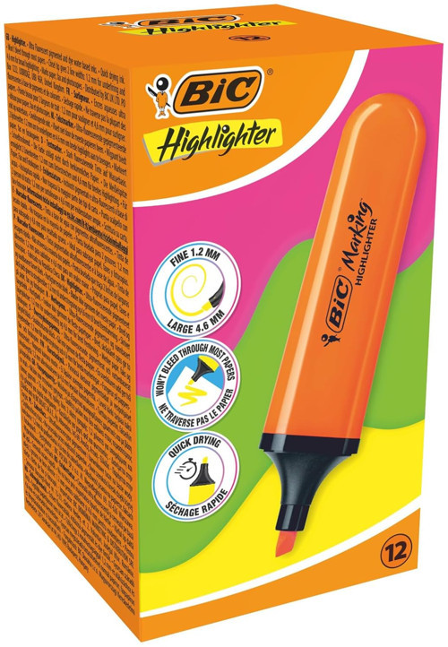 Marking Flat Higlighter Fosforlu Kalem 12' Kutu, Turuncu Fosforlu Kalem, Su Bazlı, Kuruyan Mürekkep