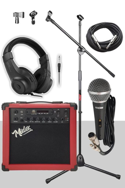 MGA-25RD-PAK Elektro Gitar Amfisi Watt USB Bluetooth Şarjlı (Amfi Mikrofon Stand Kulaklık Kablo)