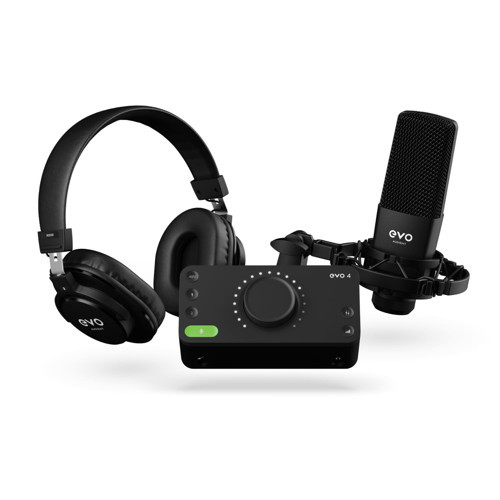 EVO Recording Bundle (EVO 4 ses kartı, SR1 geniş diyaframlı kondenser mikrofon, SR2000 kapalı stüdyo kulaklıkları, mikrofon shock mountu XLR bağlantı kablosu),