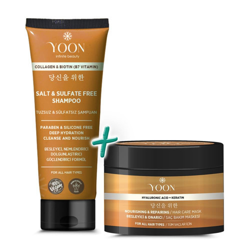 2' Vegan Tuzsuz Şampuan & Saç Bakım Maskesi 250ml, Hyaluronik Asit, Keratin, Kolajen Biotin İçerikli Besleyici, Onarıcı 2' Saç Bakım Seti