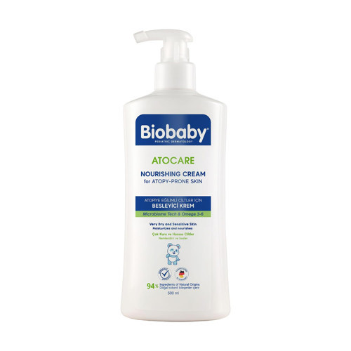 Atocare Bebek Kremi – Çok Kuru Atopiye Eğilimli Ciltler İçin – 500 ml Pompalı Şişe – Prebiyotik & Postbiyotik İçerikli Nemlendirici Bakım Kremi