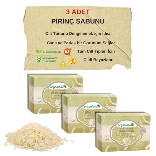 Doğal Pirinç Sabunu 140 Gr x 3 Adet Tüm Cilt Tipleri İçin Beyazlatıcı Etkili