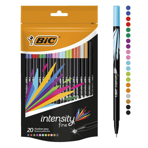 Intensity Fineliner İnce Uçlu Keçeli Kalem 20' Kutu, 20 Canlı Renk, 0.4 mm. Kalınlığı, Metal Korumalı Keçeli Uç