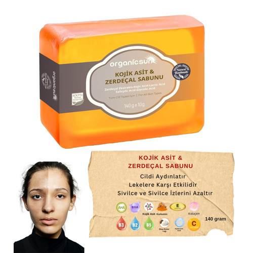 Kojik Asit & Zerdeçal Sabunu 140 Gr 1 Adet Leke Sivilce Karşıtı Kojic Acid - Kolajen - AHA BHA - C Vitamini - Hyaluronic Acid - Shea Yağı İçerikli Aydınlatıcı Sabun