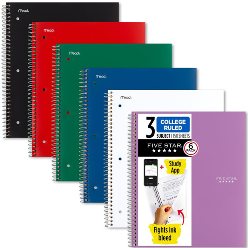 Spiral Notebooks Çalışma Uygulaması, 6'lı , 3 Konu, Kolej Çizgili Kağıt, 11" x 8-1/2", 150 Sayfa, , , Yeşil, Mavi, , (73930)