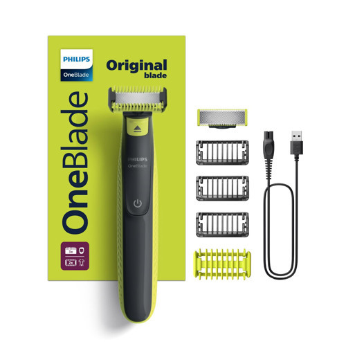 OneBlade Yüz Vücut için Hibrit Tıraş Makinesi,Sakal Şekillendirici, Islak/Kuru Kullanım, 3 Kirli Sakal Tarağı, 1 Yedek Bıçak, Vücut Tarağı, Cilt Koruması, Çift Taraflı Bıçak, QP2824/10