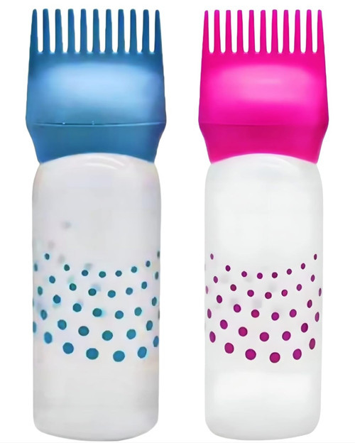 2 Adet Saç Boyama Şişesi – Tarak Uçlu Uygulama Aparatı, Kademeli Sıkmalı Şişe Aplikatör Fırçası Saç Boyası Ev Salon için 170 ml Pembe - Mavi