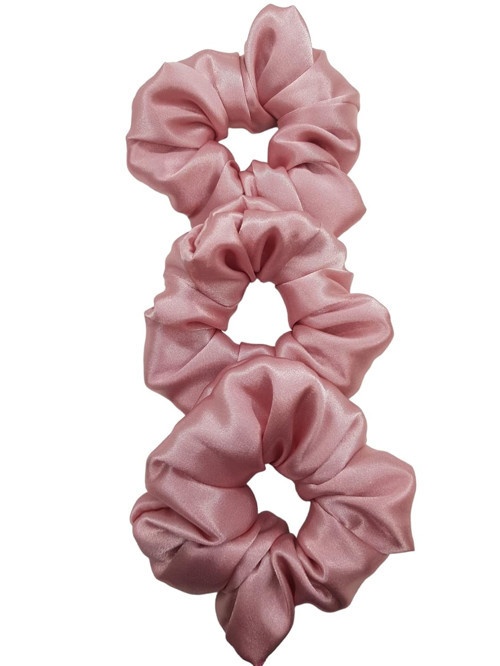 Saten Saç Tokası Scrunchie Toka 3 Adet (Pembe5)