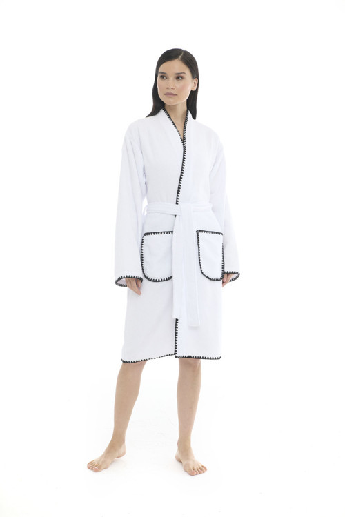 Athena Kimono Kadın Bornozu- Beyaz %100 Pamuk