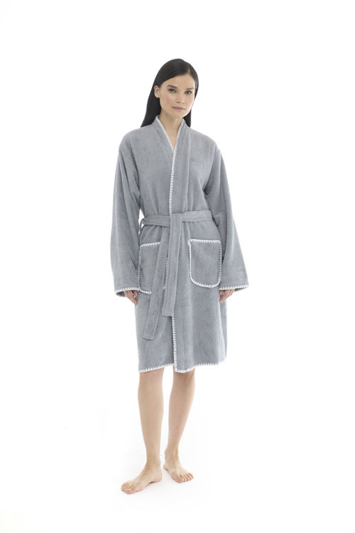 Athena Kimono Kadın Bornozu- Gri %100 Pamuk