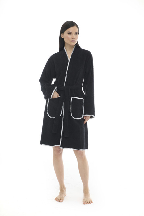 Athena Kimono Kadın Bornozu- Siyah %100 Pamuk