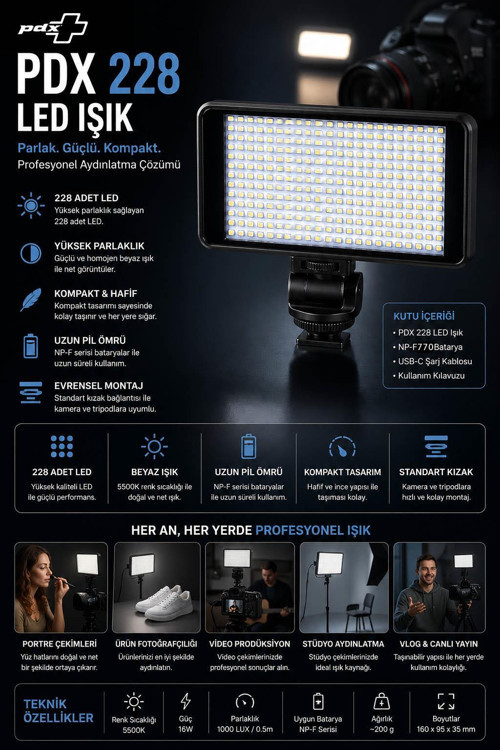 228 LED Işık | Beyaz | Kompakt Panel