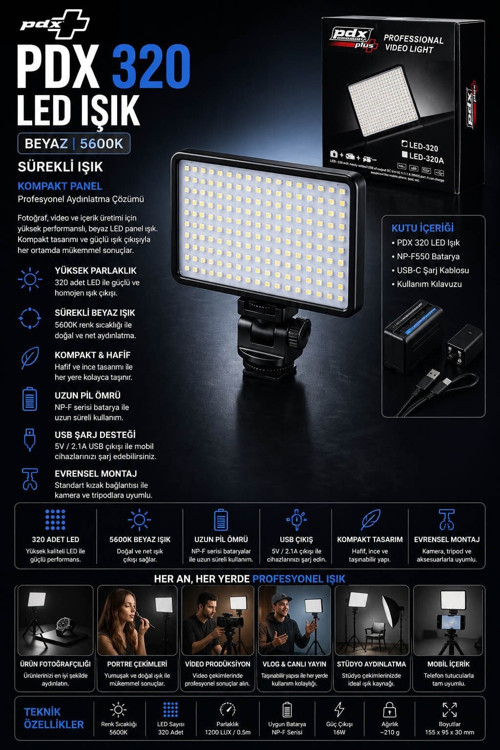 320 LED Işık | Beyaz | Sürekli Işık