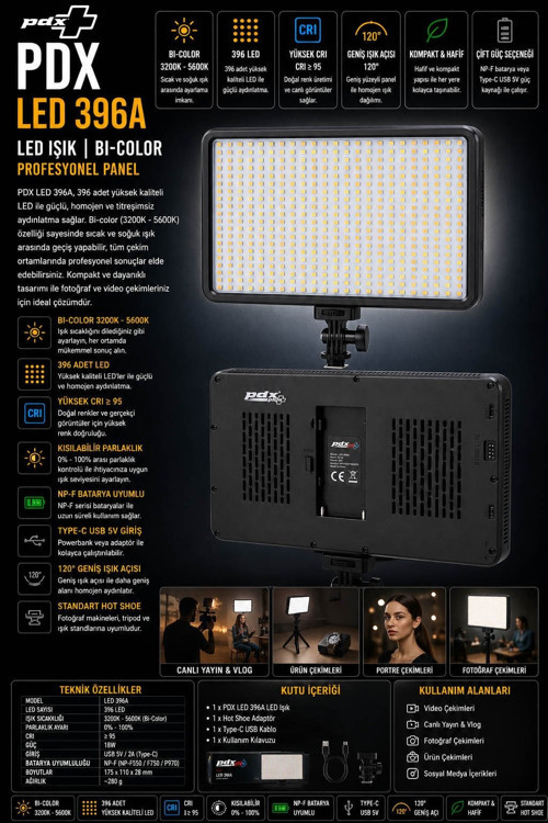 LED 396A LED Işık | Bi-Color | Profesyonel Panel