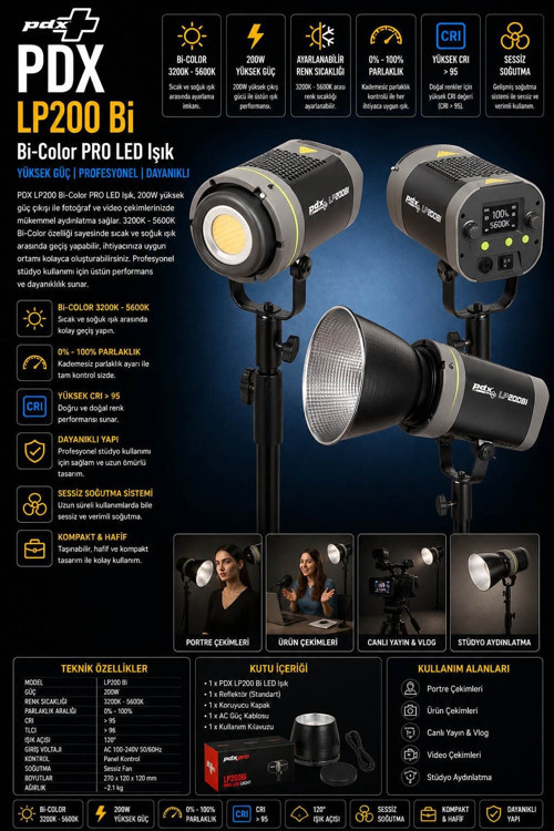 LP-200 Bi-Color PRO LED Işık | Yüksek Güç | Profesyonel Stüdyo