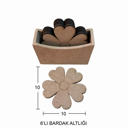 Ahşap Yonca Bardak Altlığı 10x10cm L387