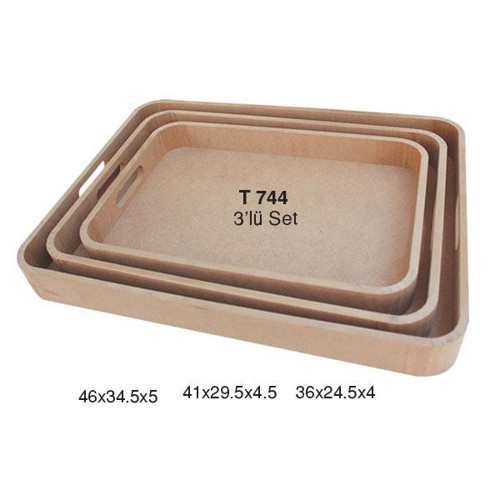 Ahşap Oval Kenar Tepsi 3'lü Set T744