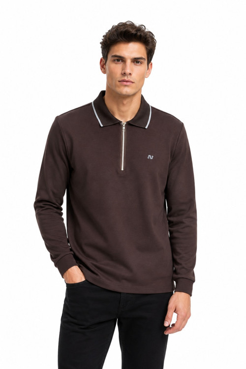 Erkek Mevsimlik Spor Polo Yaka Fermuarlı Sweatshırt BGL-ST05468