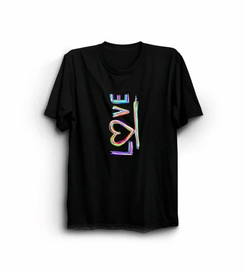 14 Şubat Sevgililer Günü Love Baskılı Oversize Bisiklet Yaka T-shirt - Siyah