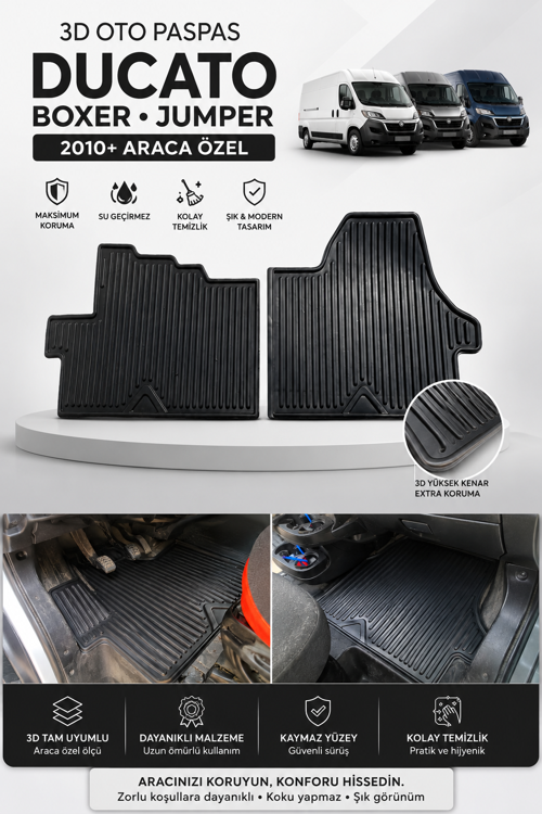 Ducato Boxer Jumper 2010+ 3D Oto Paspas Araca Özel Kaymaz TPE Kauçuk