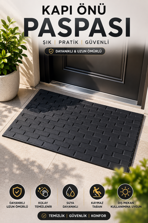 Kapı Önü Paspas 75x45 cm Kaymaz Tabanlı Yıkanabilir Çok Amaçlı Dış Mekan Paspası