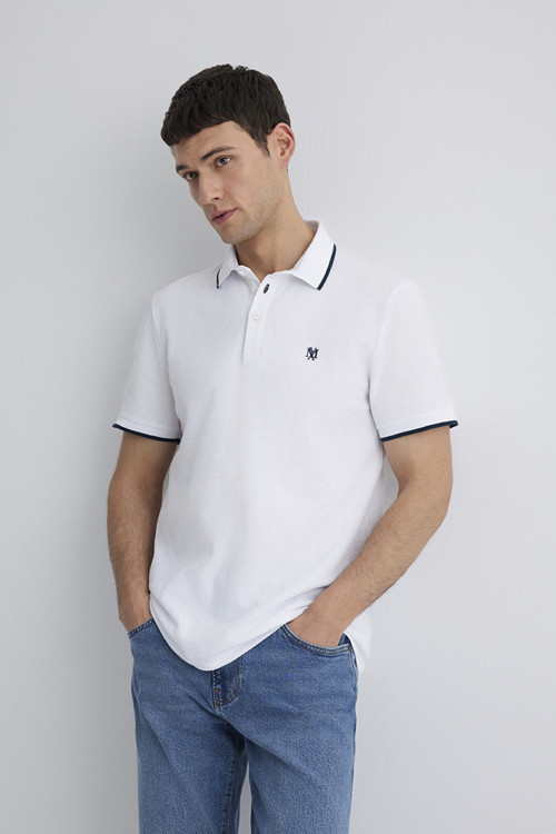 Erkek Şerit Detaylı Polo T-Shirt M066039 Beyaz