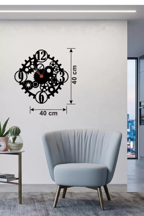 Büro Ev Ofis Dekoru için 40CM Ahşap Laser Kesim Mekanik Dişli Çark Fabrika Tema Duvar Saati