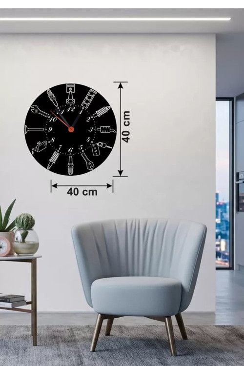 Büro Ev Ofis Dekoru için 40CM Ahşap Laser Kesim Oto Parça Tema Duvar Saati