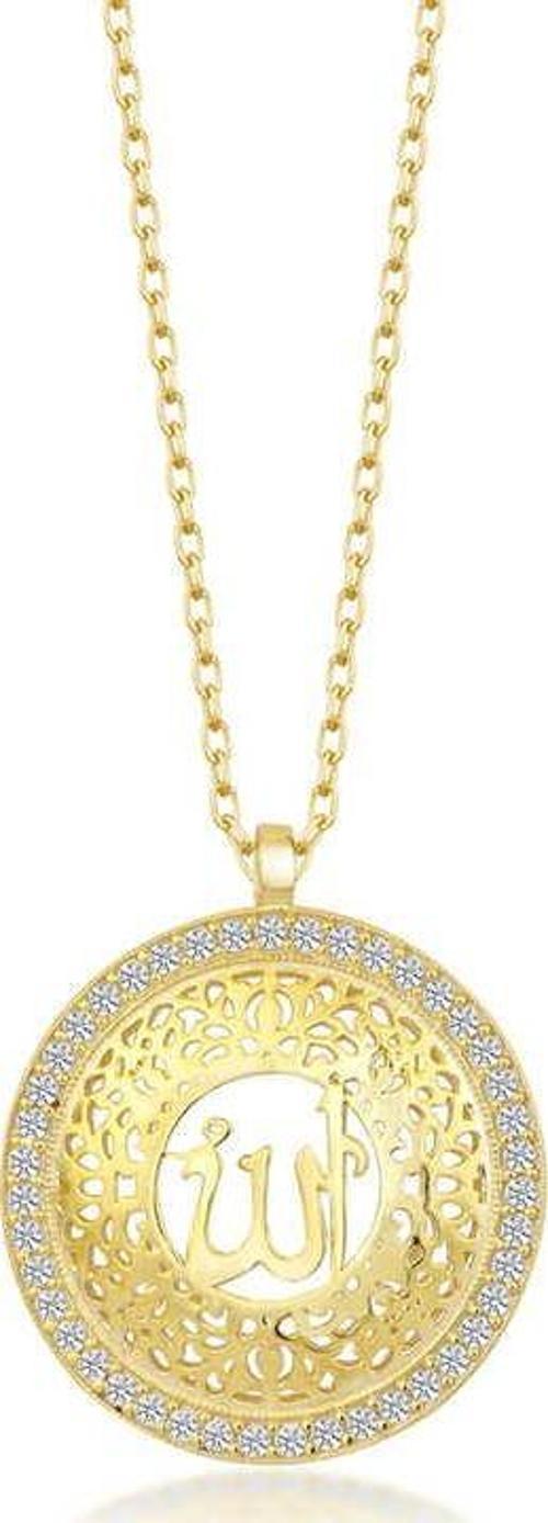Gümüş Gold Allah Yazılı Kadın Kolye