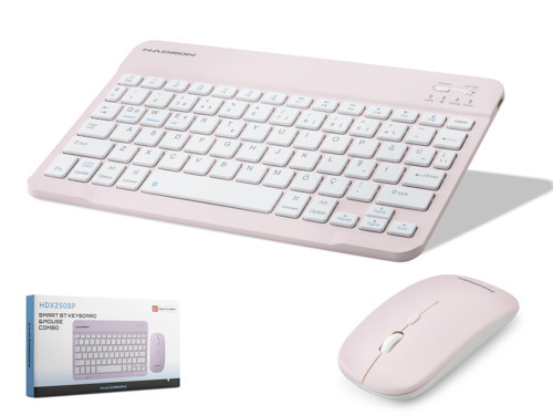 Büro Ev Ofis Bilgisayarı için Pembe 1600DPI Şarjlı Kablosuz Bluetooth Klavye Mouse Seti