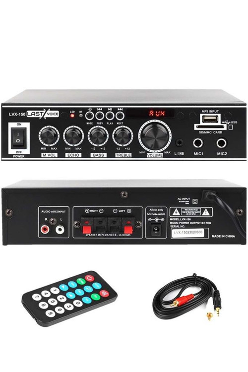 Lvx-150 Stereo Anfi Amfi 2x75 Watt Bluetooth Usb-Sd 220V/12V