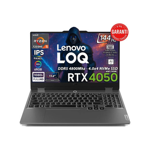 LOQ AMD Ryzen 5 7235HS 16GB 512GB SSD RTX4050 Freedos 15.6" FHD 144Hz Oyuncu Taşınabilir Bilgisayar 83JC00H4TR
