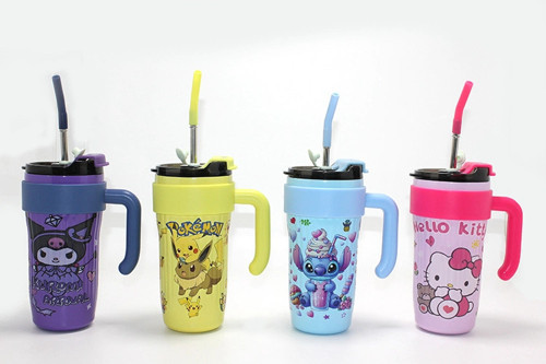 Sevimli Anime Karakterli Pipetli Termos & Suluk