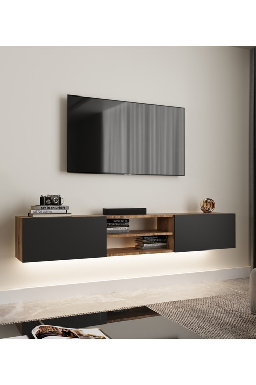 Volar Pine Antrasit Tv Ünitesi Işıklı Atlantik Çam 180 Cm Modern