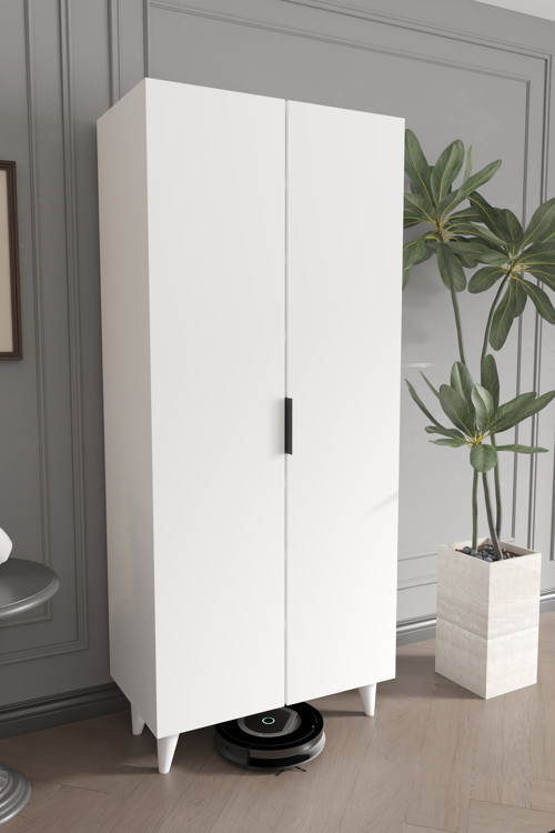 Parepıe Beyaz 2 Kapaklı Çok Amaçlı Dolap 8 Raflı Ayaklı Mutfak Banyo Antre Dolabı 80 Cm